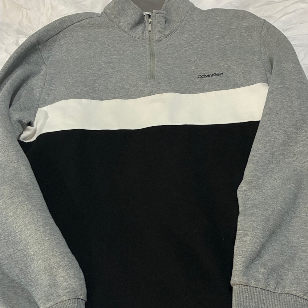 Calvin Klein Men's Zip-Up Sweater in Gray, Black, and White
